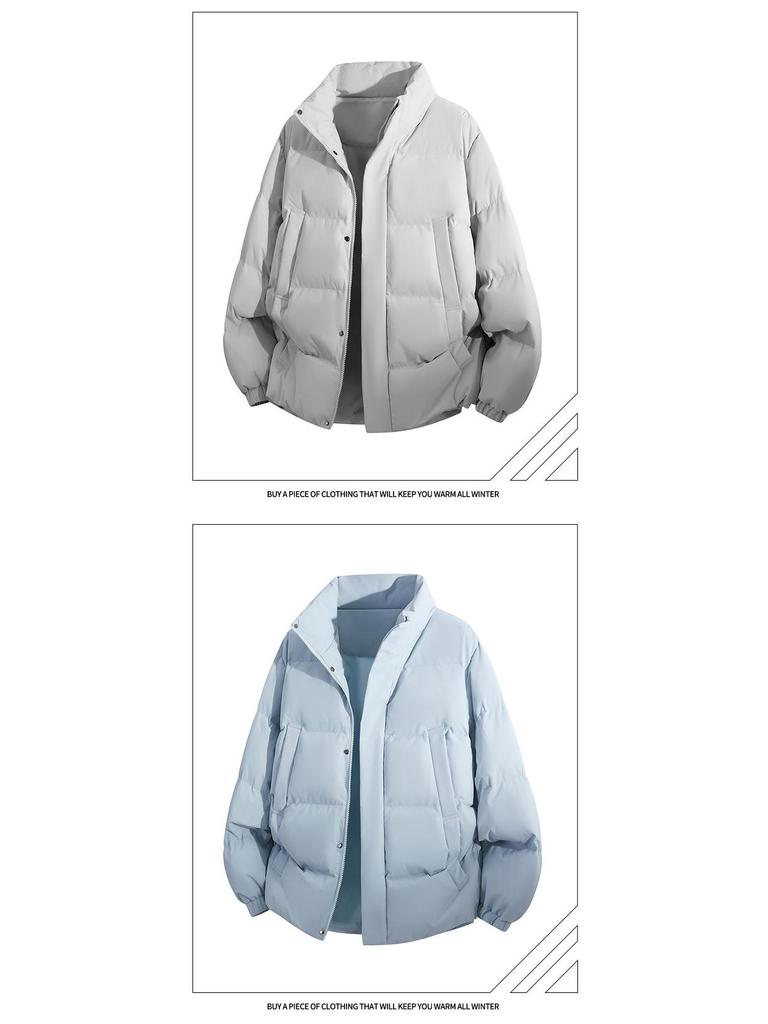Men’s Thickened Stand Collar Winter Cotton Jacket - Warm, Trendy, Loose Fit, Versatile Casual Bread Coat for Couples