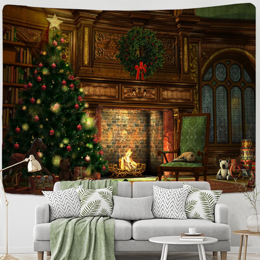 

Праздничный гобелен, рождественская елка, камин, теплый домашний настенный фон, украшение для спальни в стиле хиппи, подарки 150x100 cm
