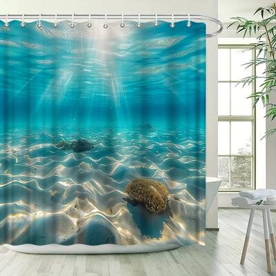 Underwater Landscape Shower Curtain - Fish, Coral, Blue Ocean, Modern Fashion Style, Polyester Bathroom Decor