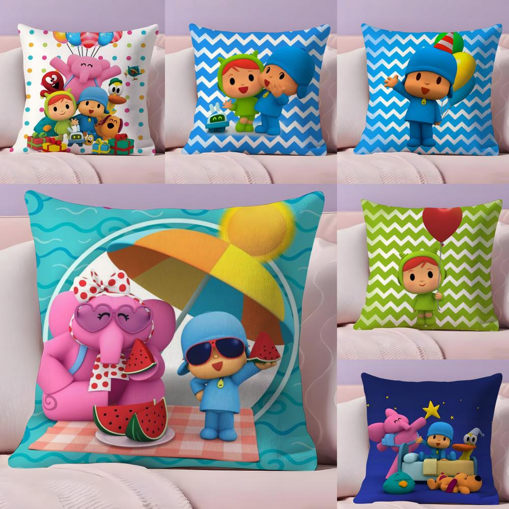 Cartoon Cute P-Pocoyo Pillow Case Plush Fabric Soft Double-Sided Printed Sofa Warm Winter Home Gift Cushion Cover