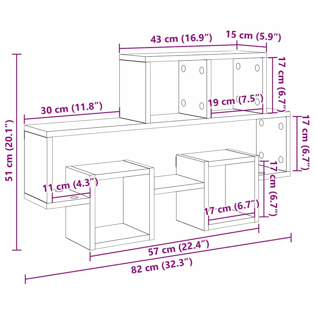 Wall Shelf Black Oak Look 82 x 15 x 51 cm Engineered Wood