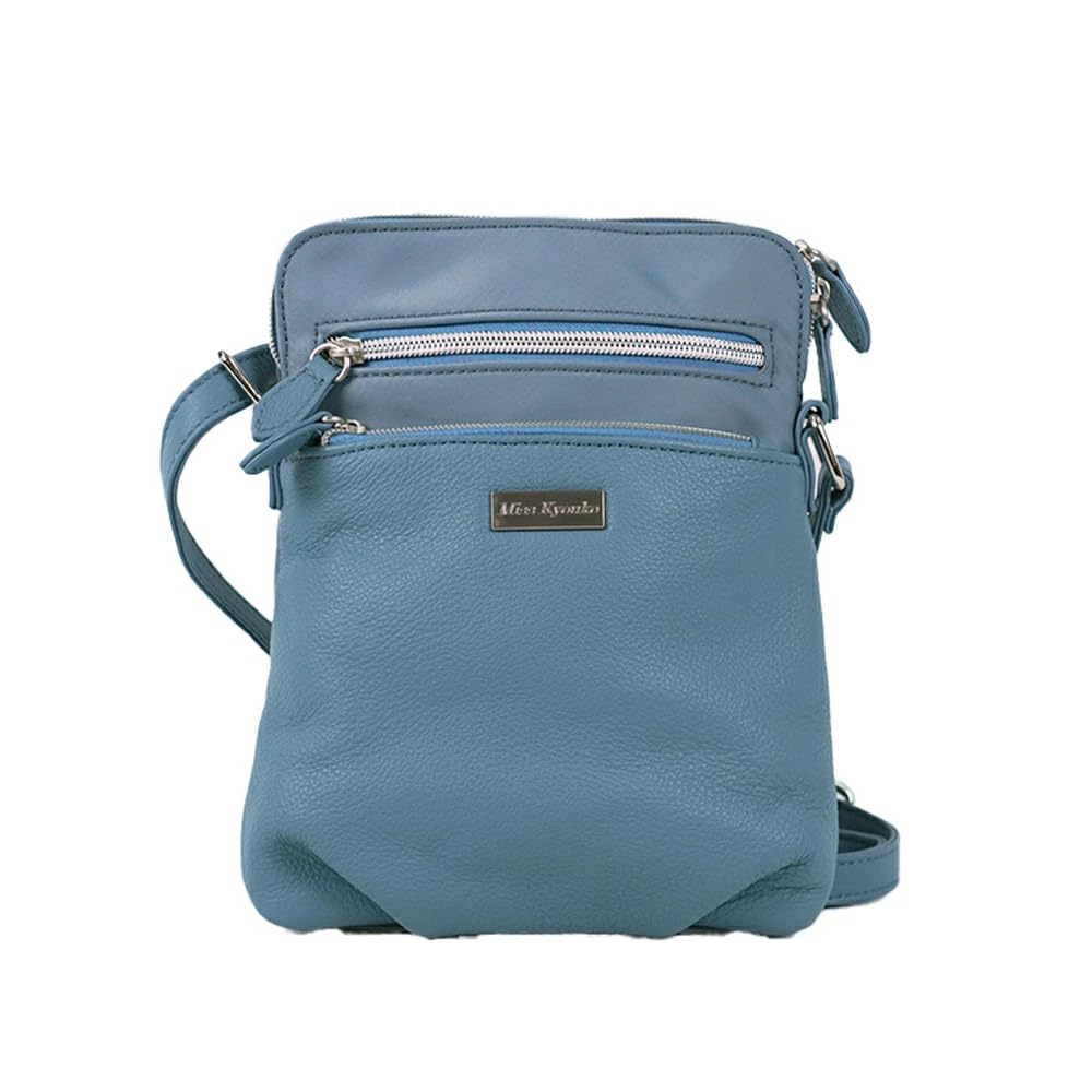 

Miss Kyoko Mini Shoulder Bag, Women s, Genuine Leather and Water-Repellent Nylon, Blue-Gray