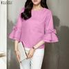 ZANZEA Women Casual Round Neck Loose 3/4 Sleeve Blouse