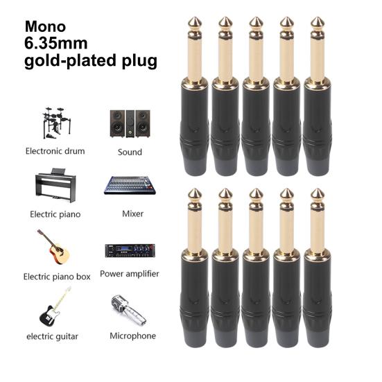 

10Pcs Golden Plated Plug Microphone Accessory Zinc Alloy Mono 6.35mm Electric Guitar Audio Welding DIY Plug Office