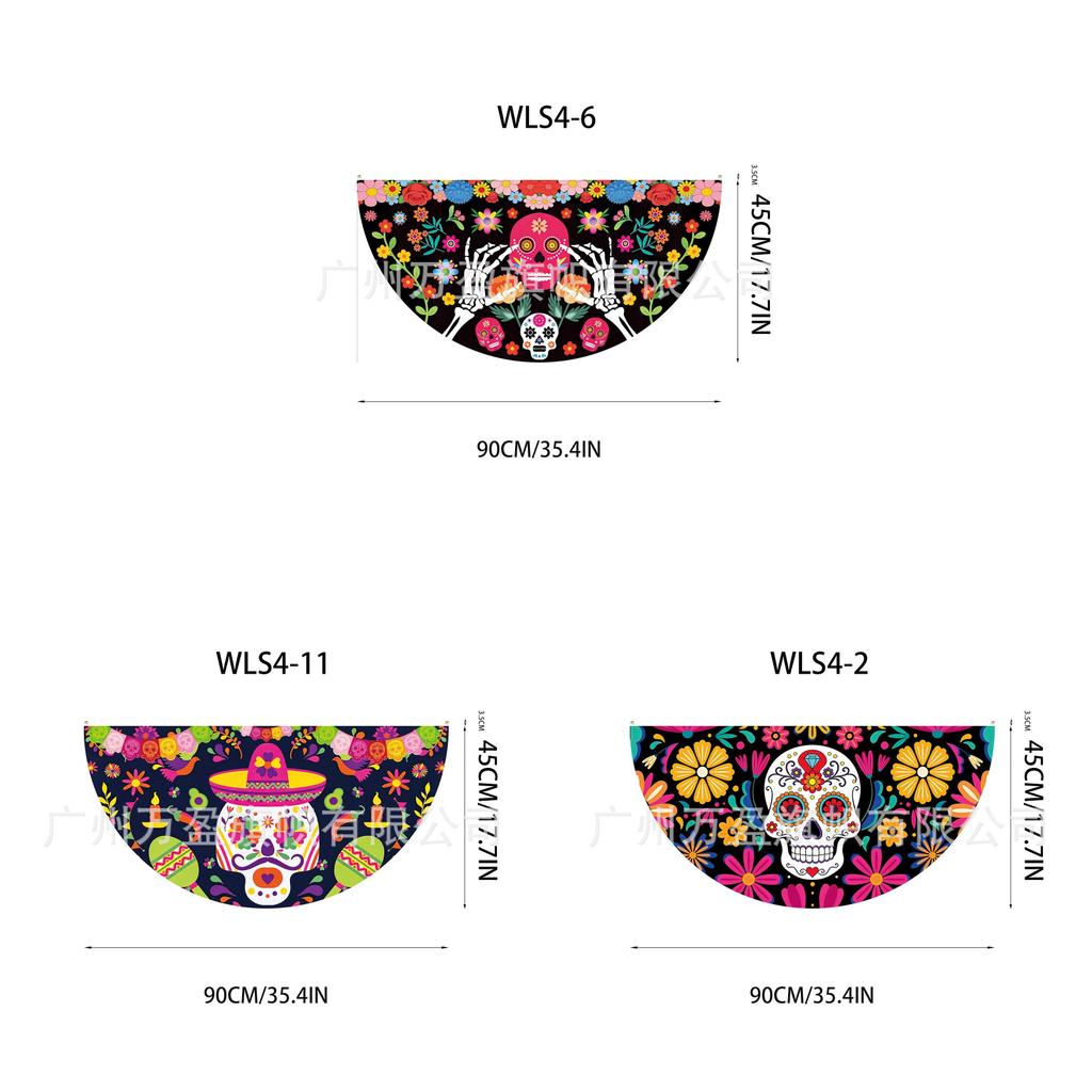 Watercolor Marigold Skeleton Day Of The Dead Fan Flag For Mexican Festival Party Decor