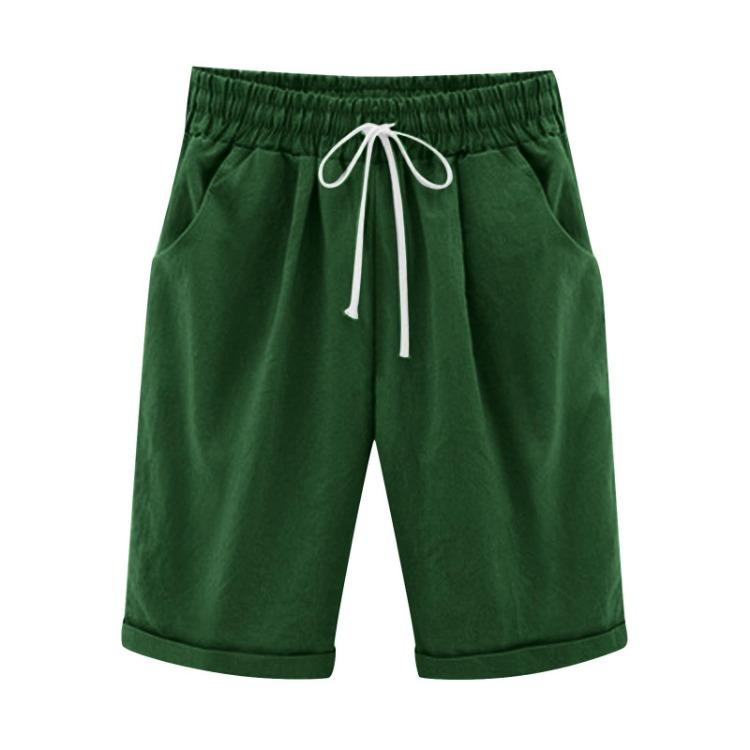 Women's Comfortable Linen Casual Beach Shorts Loose Solid Color Fifth Pants with Pockets