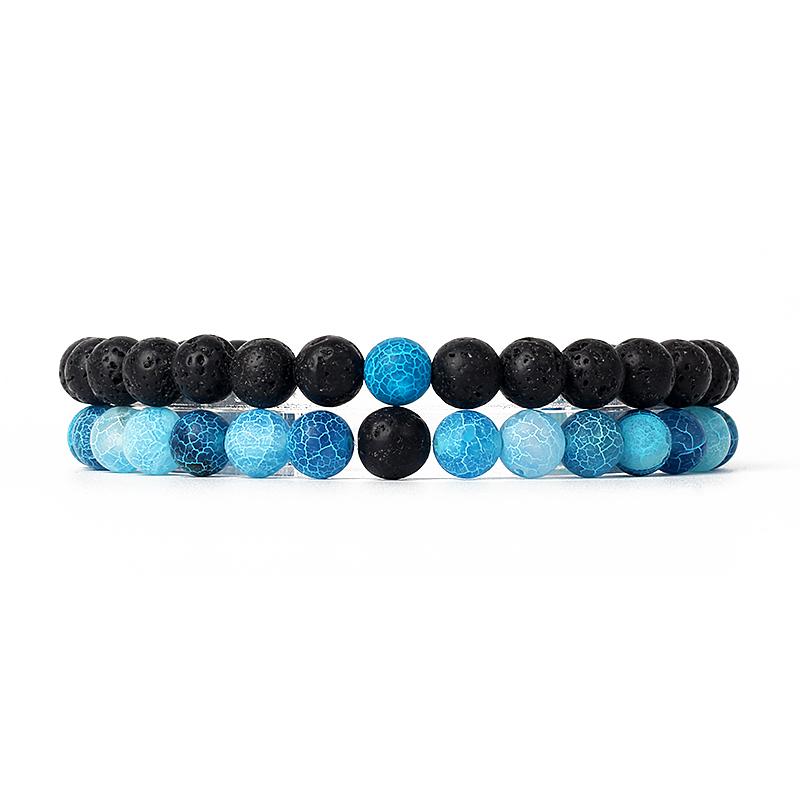 2pcs/Set Couples Distance Bracelets Tiger Eye Natural Chakra Lava Stone Beaded Yoga Bracelets for Men Women Elastic Rope Jewelry