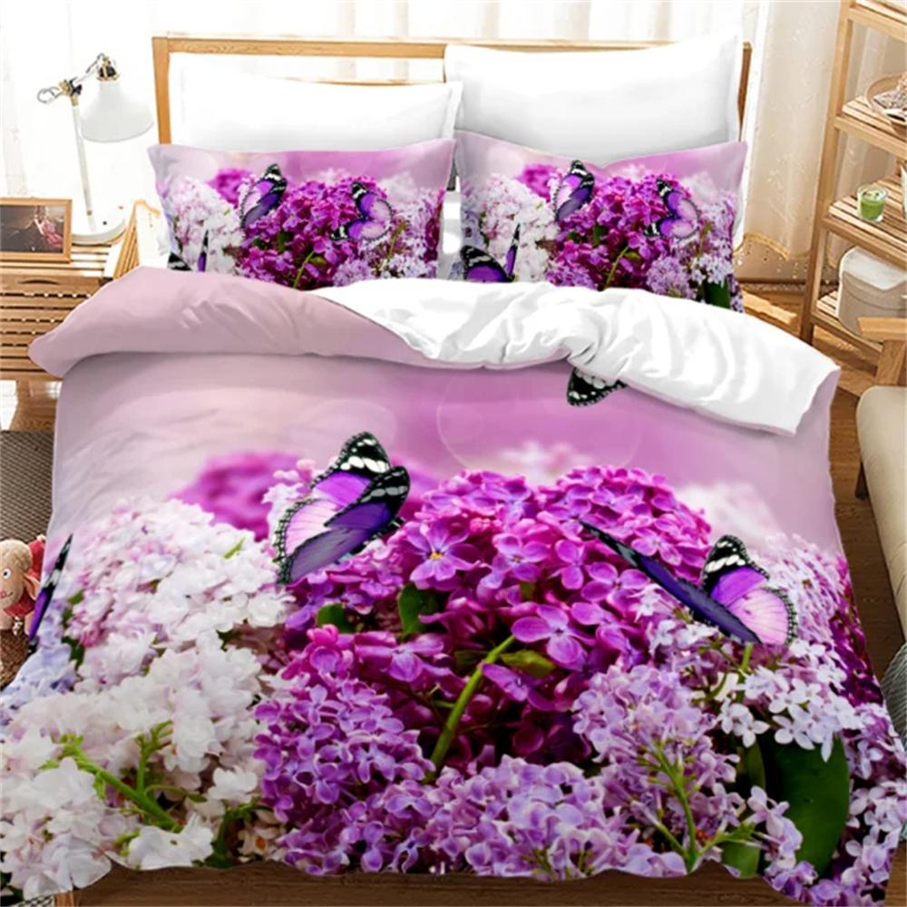 Flowers Queen Bedding Set 3D Print Singlesided Printed Comforter Plant Leaves Romantic and Warm Duvet Bedding Cover For Girls