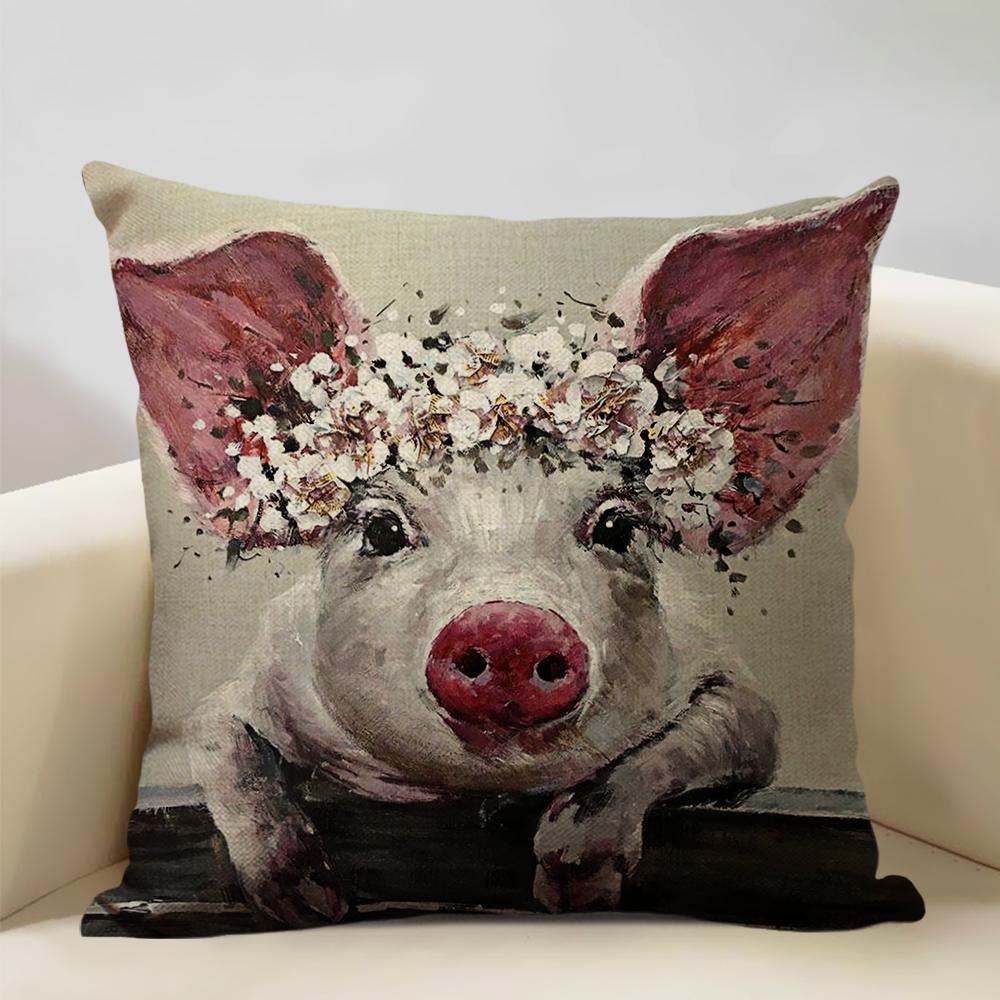 Farm Animals Cows Sheep Pigs Cushion Cover Bedroom Sofa Decorative Pillow Case 45x45CM High-quality Linen Office Accessories