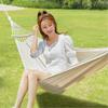 Double Hammock Swing Bed, Thickened Fabric Soft Canvas, Portable Travel Hanging Hammock for Camping and Outdoor, Large