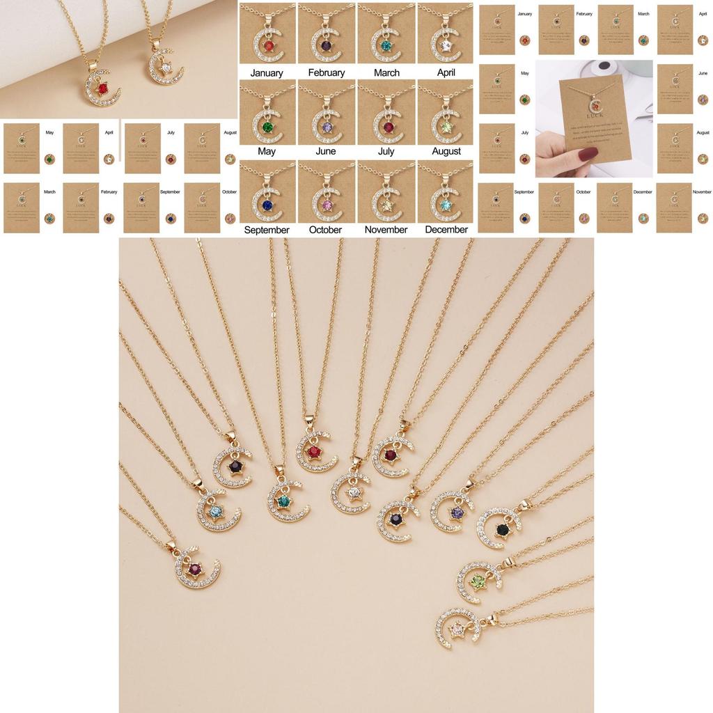 Stunning 18k Gold Birthstone Moon Necklace Featuring Hypoallergenic Design