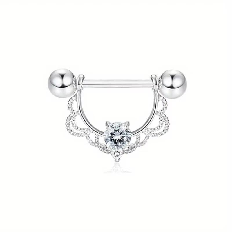 Bobisty 1pc 14G Nipple Rings 316L Surgical Steel Heart CZ Tongue Barbell Body Piercing Ring