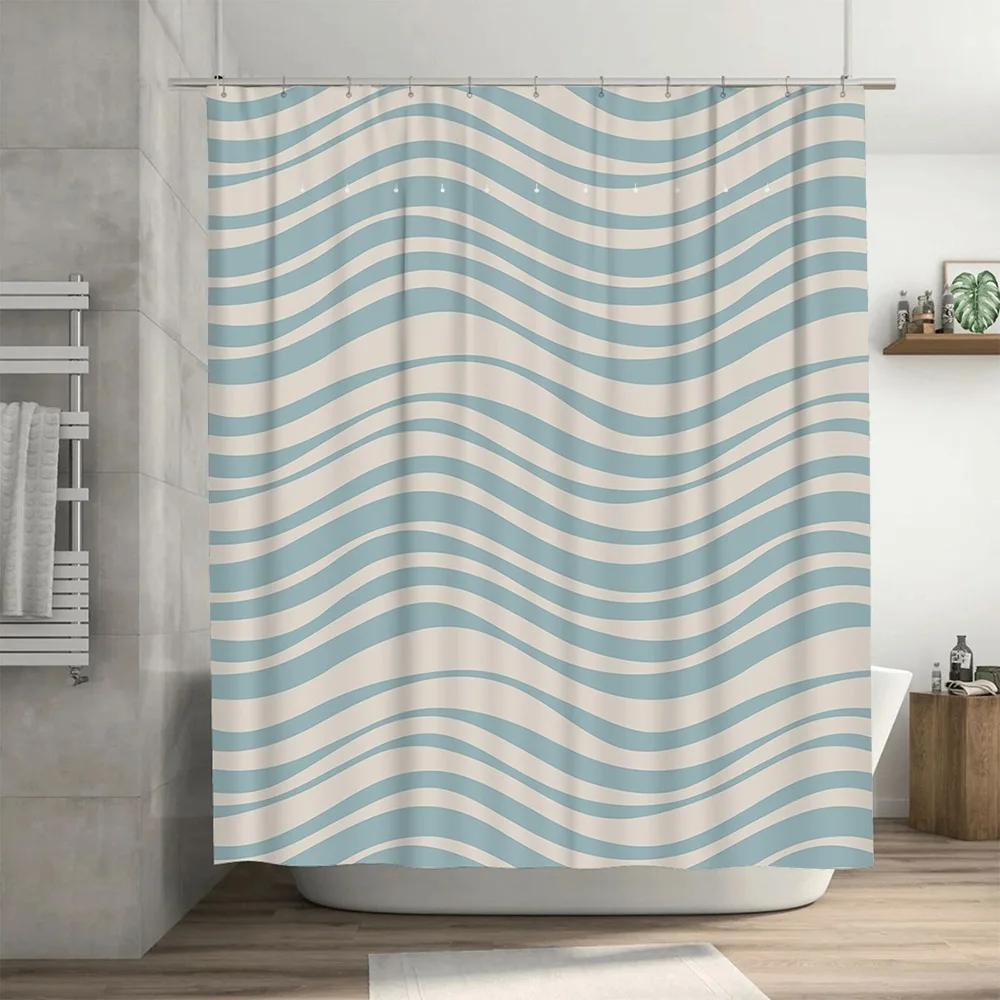 Blue and white stripes waterproof shower curtain modern bathroom decoration waterproof fabric home bathroom accessories wholesal