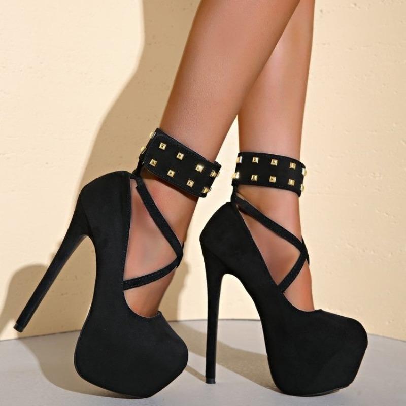 2025 New Runway Metal Rivets Ankle Strap Extreme High Heels For Women Wedding Party Shoes Platform Pumps Sandals