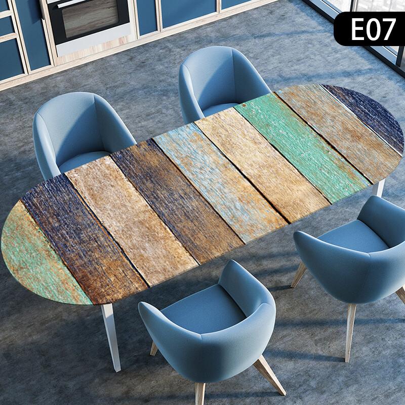 1PC Waterproof Oval Elastic Tablecloth Wooden Plank Texture Style Dining TableCloth Kitchen Dining Wedding Party Decoration