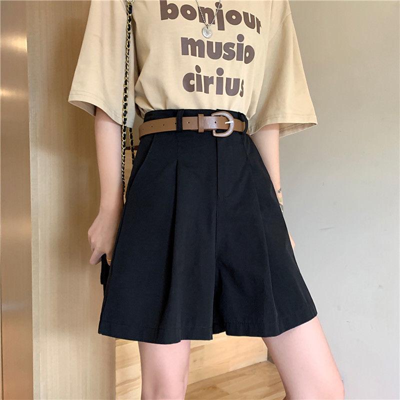 Khaki oblekové šortky Ženy Letní móda Knoflík Baggy Široké nohavice Polokalhoty Korejský styl Ležérní Dámské oblečení Velké velikosti