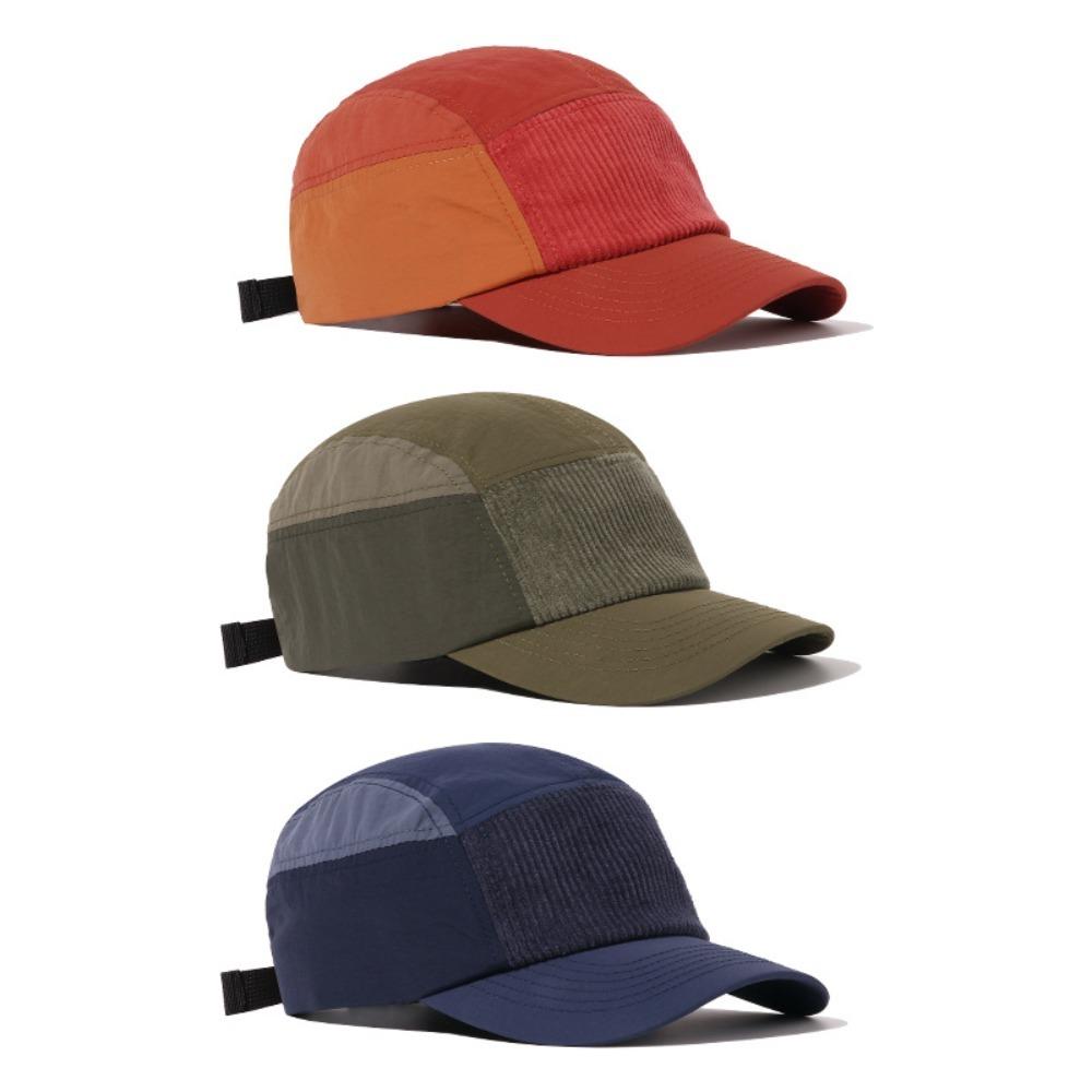 Street Style Workwear Baseball Cap Color Block Corduroy UV Protection Adjustable Unisex Sun Hat for Casual Outdoor Wear