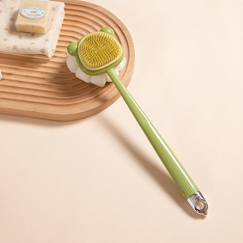 Long-Handle Soft Silicone Double-Sided Shower Brush with Back Scratcher and Mud Scraper