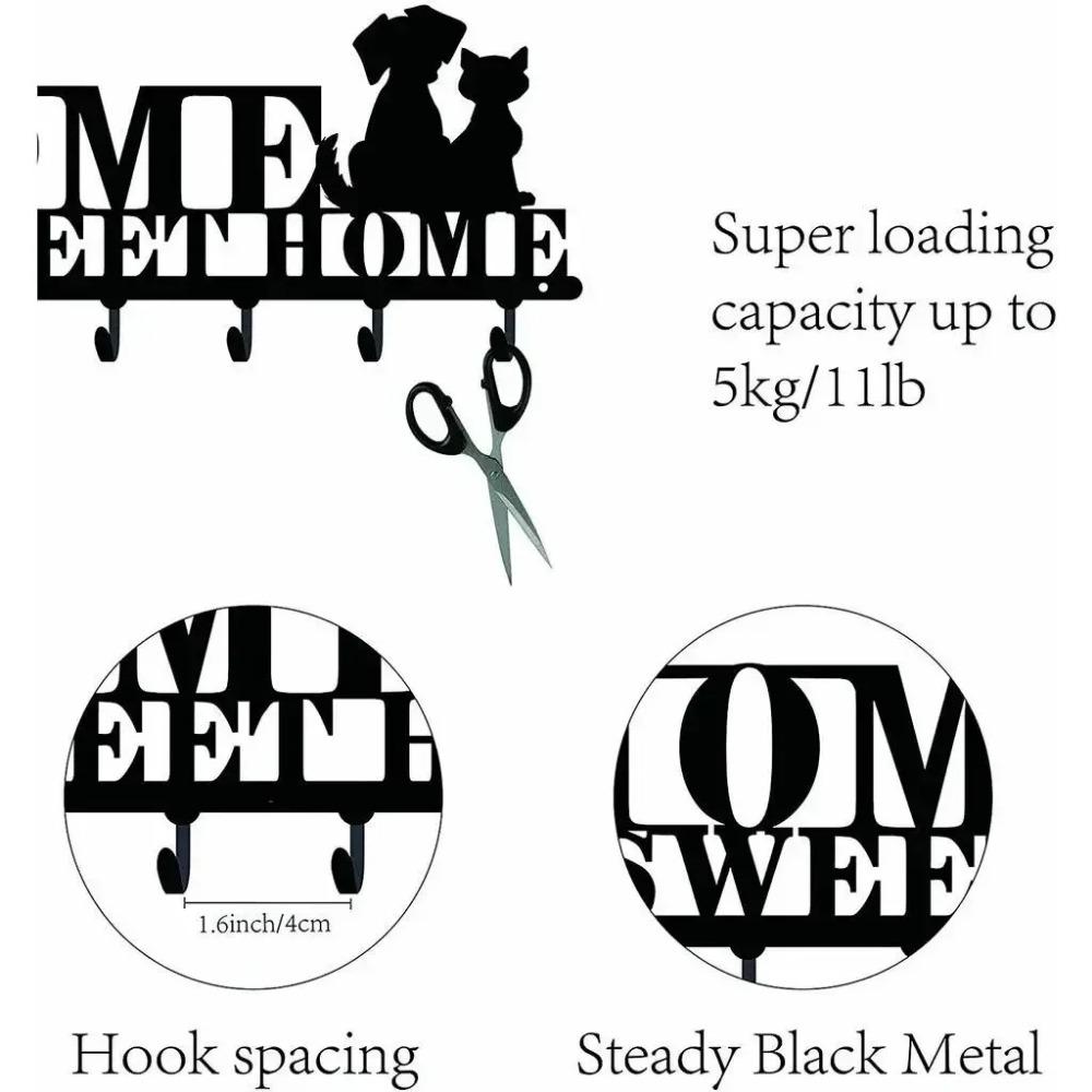 Sweet Home & Dogs Design Wall Organizer Rack with 6 Hooks - Stylish Storage for Bathroom, Entryway, and More