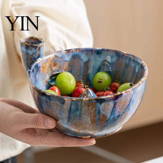 Fruit Bewaar Kom Keramisch Bessen Wassen met Afvoergaatjes, Multifunctioneel Keuken Zeef Vergiet Kom, Spiraal Ontwerp Groente Spoelen voor
