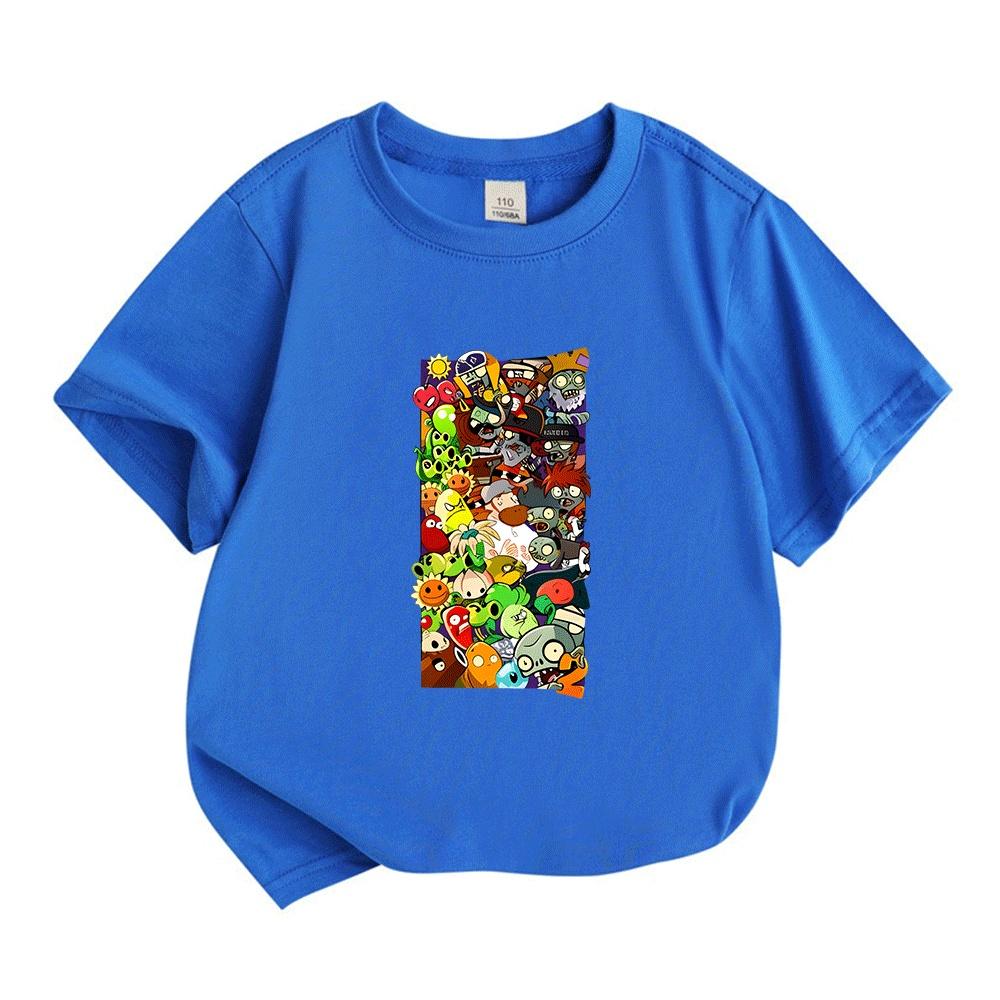 Kinder Jungen Mädchen Rundhals Kurzarm 100% Baumwolle T-Shirt, Niedlicher Spiel Pflanzen gegen Zombies Charakter Aufdruck Lässige Weiche T-Shirts für Kinder Tägliche Freizeitkleidung Sommer