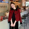 2025 Elegant Petite Red Wool Jacket - Felt French-Korean Style for Women