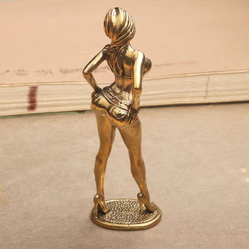 Vintage Brass Bikini Girl Sculpture Retro Figurine Art Deco Desktop Ornament Unique Office Desk Decor Collectible Gift For Adult
