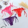 Women Thong Floral Embroidery Hollow Out Bow Decor See-through Lace Briefs