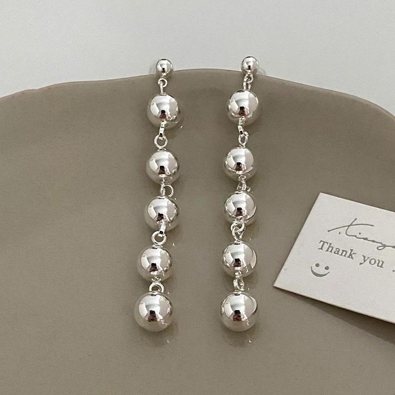 

PONYKISS Срібні сережки-гвоздики з кулькою-підвіскою для жінок Мінімалістичні Модні Вишукані Геометричні Аксесуари