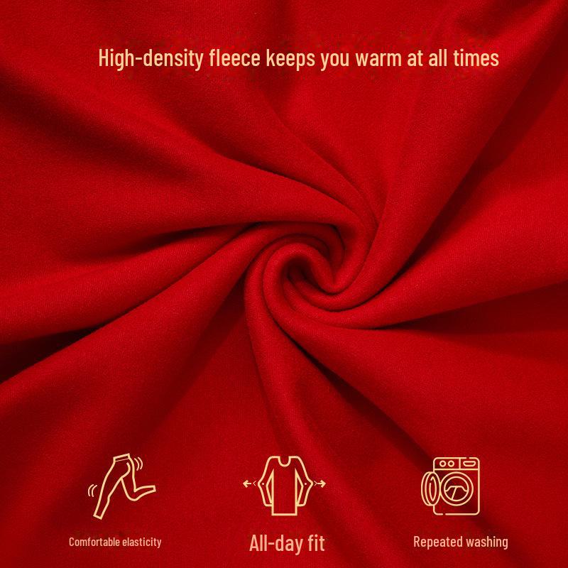 Teplý spodní prádlo Rok draka: Červený bezešvý sametový podzimní oděv pro páry