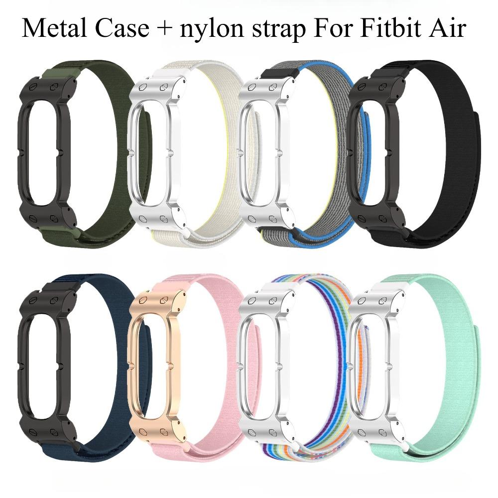 2 IN 1 Metal Protective Frame Case + Nylon Woven Watch Strap Adjustable Sport Replacement Wrist Bracelet Accessories For Google Fitbit Air