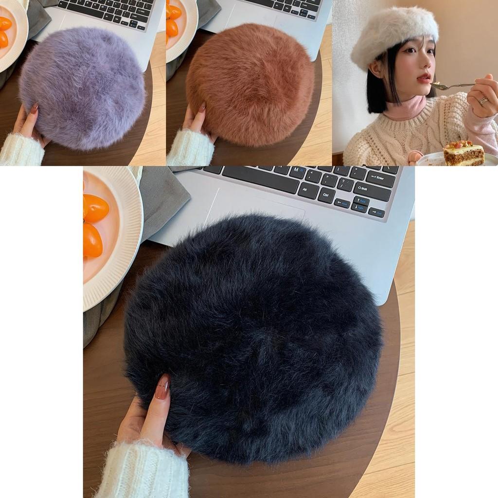 Chic Brown Rabbit Fur Beret For Women Trendy And Cozy Winter Artist Cap