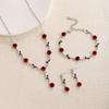French Girl Mori Rose Earrings, Retro Romantic Red Flower Bracelet Niche Design Necklace Set
