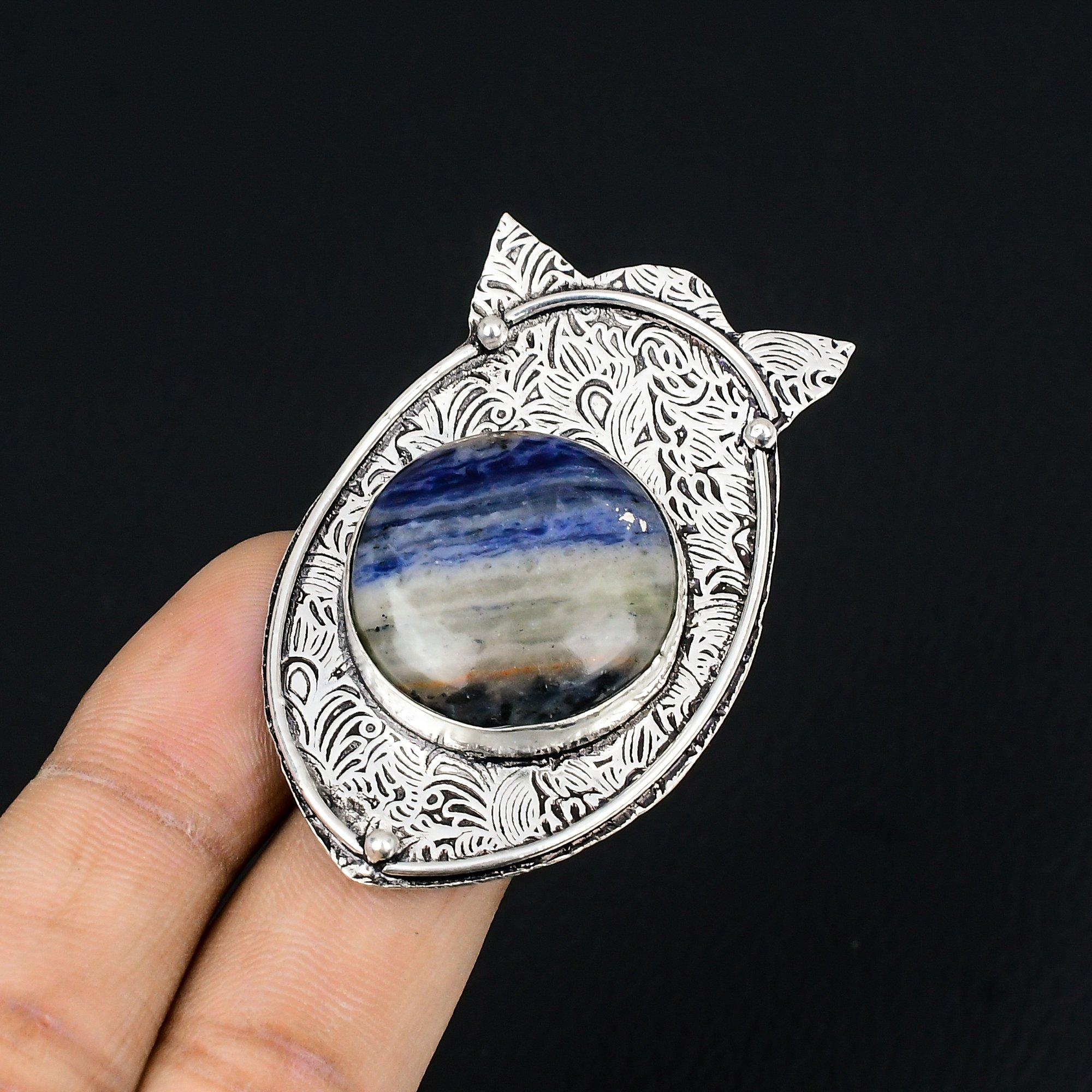 Anniversary Gift For Her Natural Sodalite Solitaire Ring Size 7.5 925 Silver 7.5
