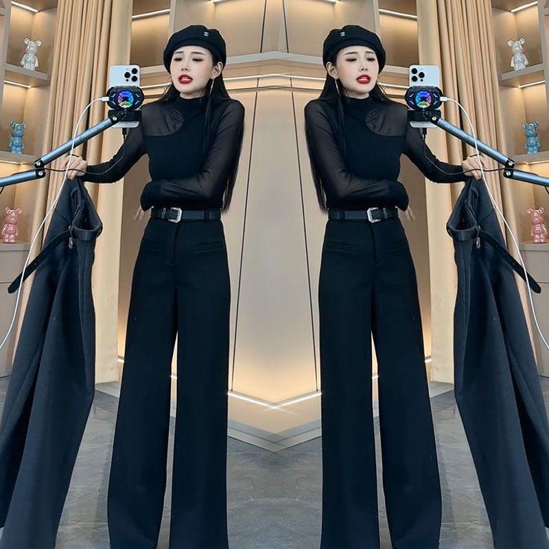 European High-End Winter Wool Wide-Leg Pants: Stylish, High-Waisted, Versatile, and Warm Women's Casual Trousers.