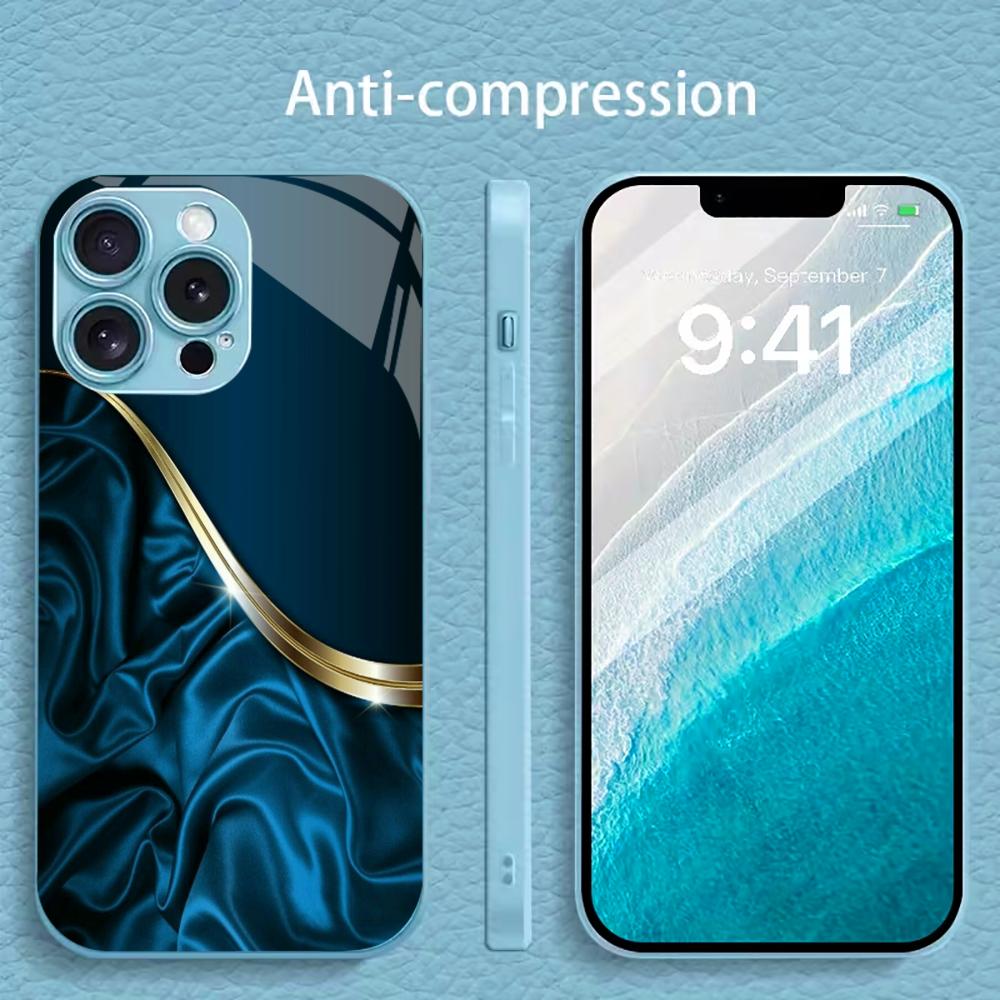 Business Blue Texture Man Protect PhoneCase Glass PhoneCase for iPhone 17 16 15 14 13 12 11pm Pro Plus Dropresistant Cellphone