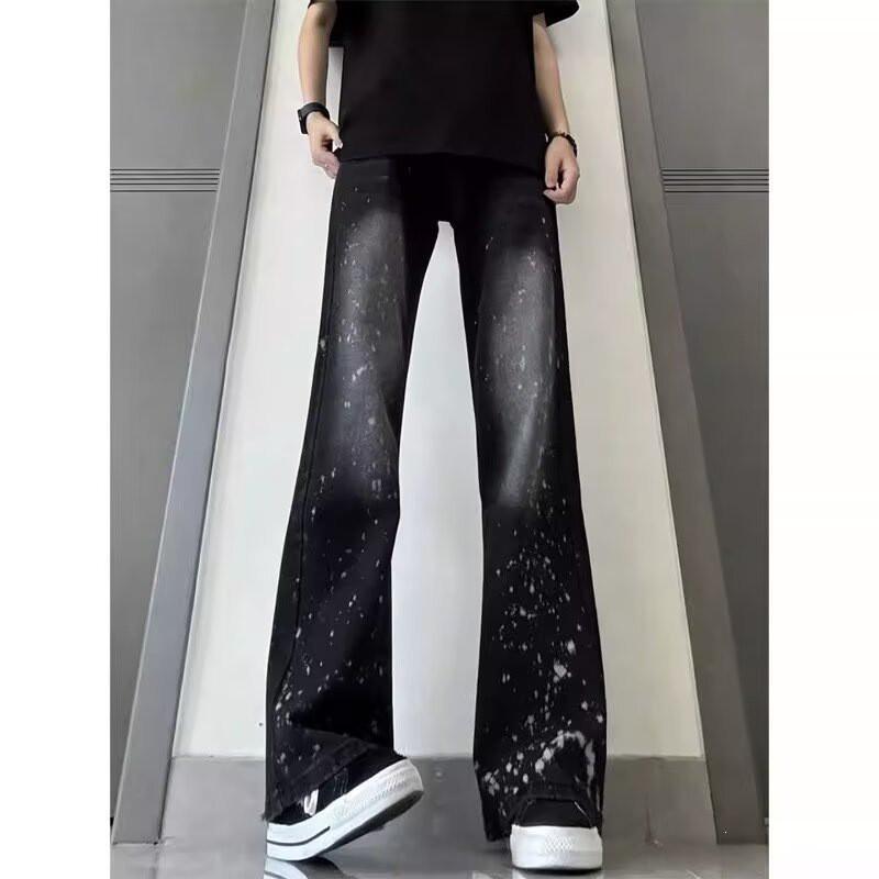 Mens Straight Leg Jeans High Street Vibe Distressed Washed Micro Flare 2025