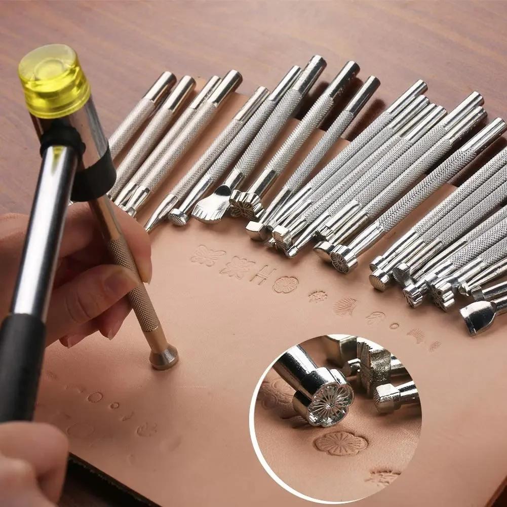 20pcs Metal Leather Working Saddle Making Tools Carving Leather Craft Stamps Kit DIY Printinting Craft Supplies Leather Tools