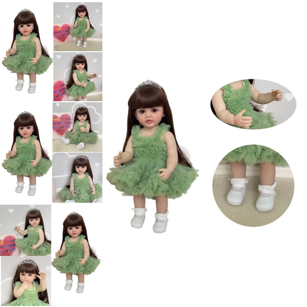 Npk 55cm Lebensechte Reborn-Puppe Betty Mit Braunen Haaren Und Cowboy-Overalls