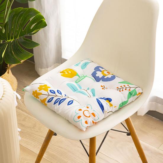 Breathable Seat Pad for All Seasons Square Chair Cushion with Ties, Ultra Soft Pad, Animal Flower Decorative Kitchen Pattern, 15.75" X Dining