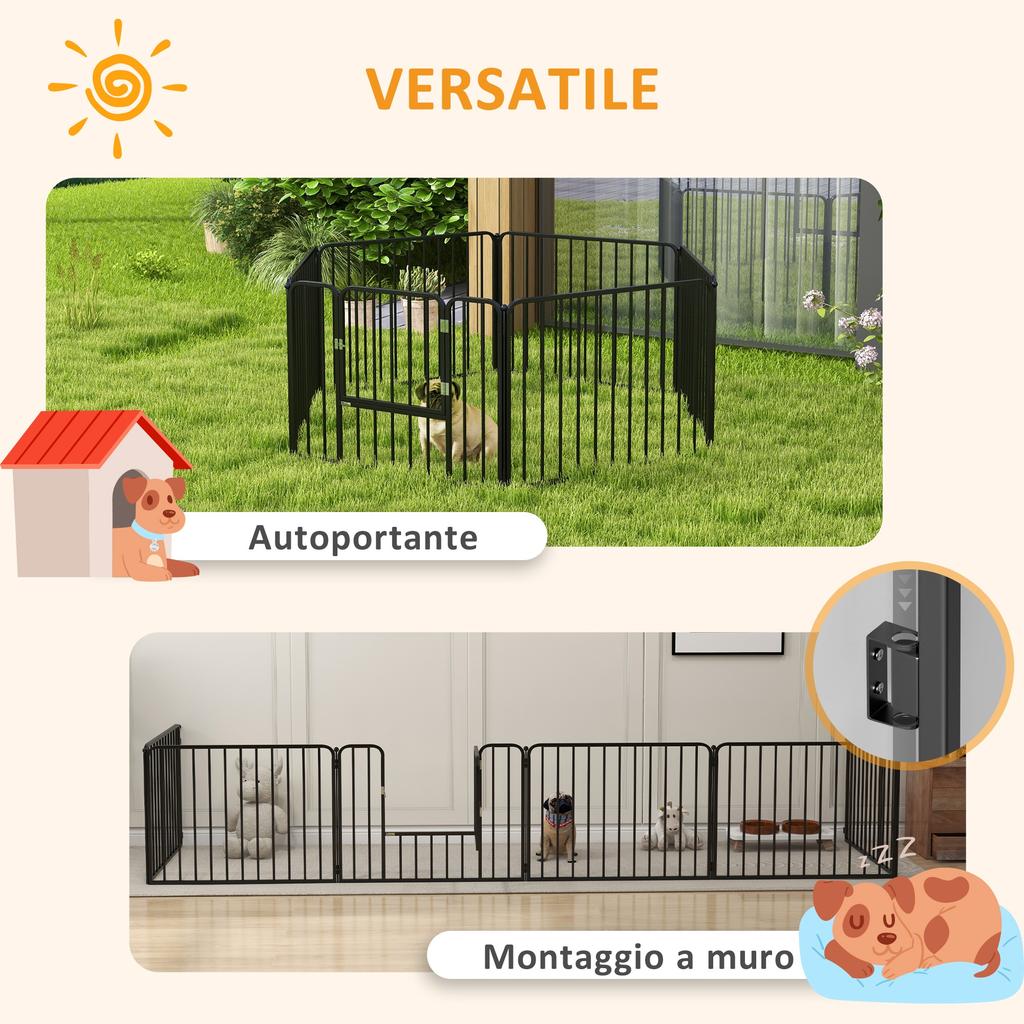 6-Panel Modular Indoor/Outdoor Dog Playpen, Steel, 164x83x60 cm, Black