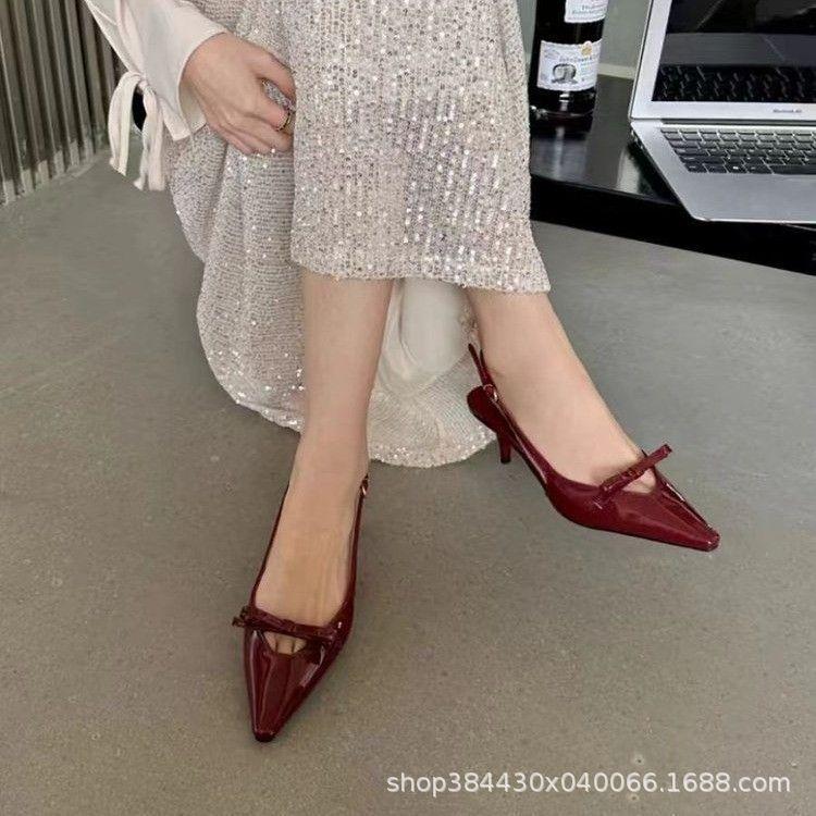 Foreign Trade Large Size Bow One-word Buckle with Pointed Head High Heels Temperament Feminine Elegant Bag Head Sandals Children