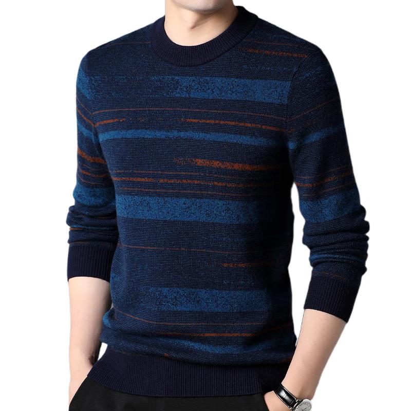 

ROMON Мужской свитер из 100% чистой шерсти в полоску с воротником-стойкой L