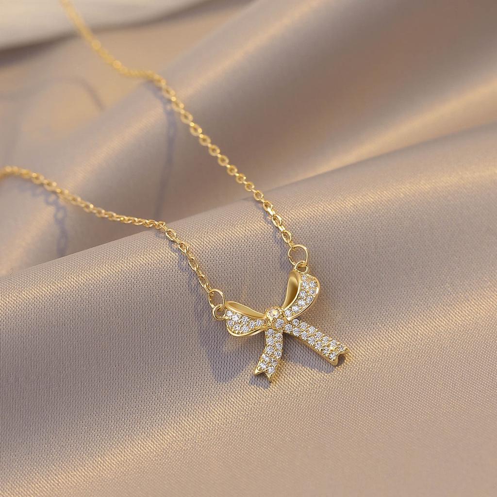 1pc Stainless Steel Necklace With Bow And , Delicate Gift For Women On Special Occasions