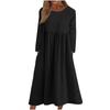 Women's Casual -neck Color Change Mid-length Dress Long-sleeved Dress With Pocket
