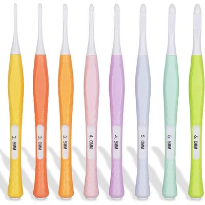 8-teiliges Inline-Häkelnadel-Set, ergonomische, rutschfeste Häkelnadel für Häkelanfänger, 2,5–6 mm, Häkelnadeln mit weichem Griff