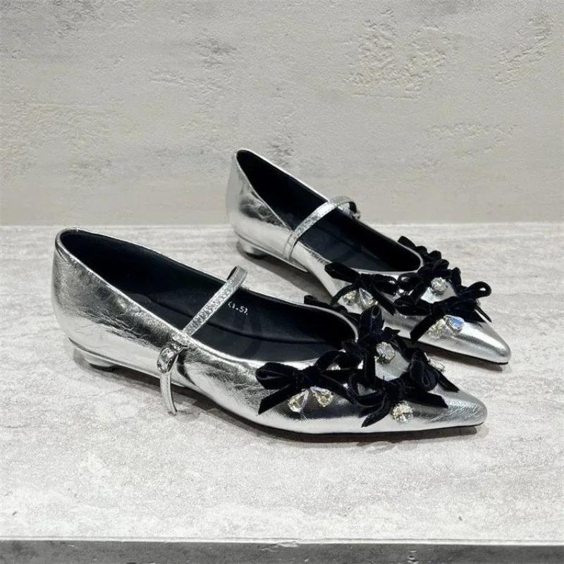 Fashion Spring and Autumn New Rhinestone Temperament Pointed Toe Low-heeled Mary Jane Shoes French Women's Singles Shoes