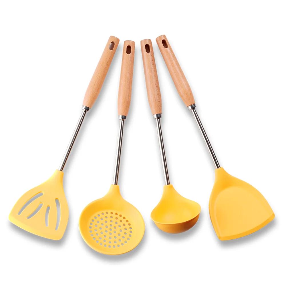 4Pcs High Quality Silicone Kitchenware Cooking Utensils Heat-resistant Spatula Turner Colander Shovel Kitchen Accessories