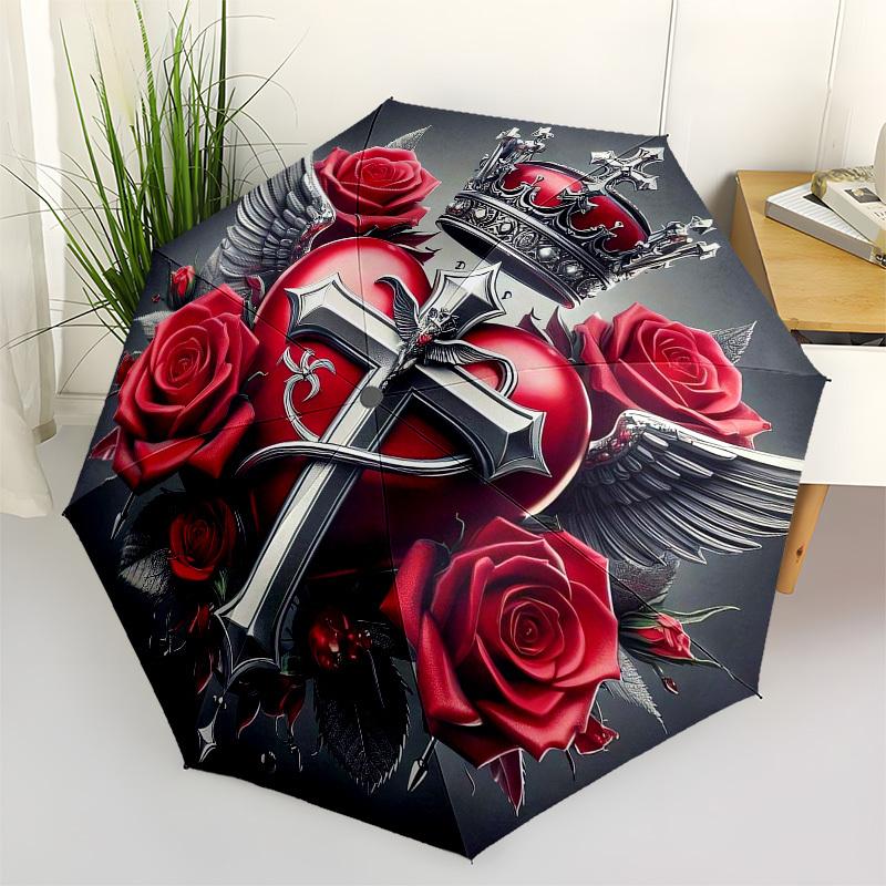 

1pc Heart with Crown and Roses Umbrella with Plastic Handle,Suitable for All Seasons Home Travel Outdoor UmbrellaB1904