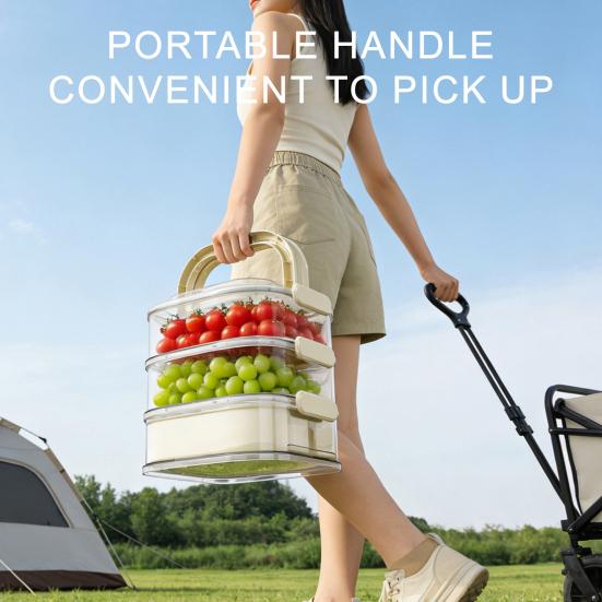 Fruit Storage Box Leak-Proof Sealed Multi-layer Food Container with Partition And Top Storage Portable Lunchbox for Kitchen Outdoor Camping